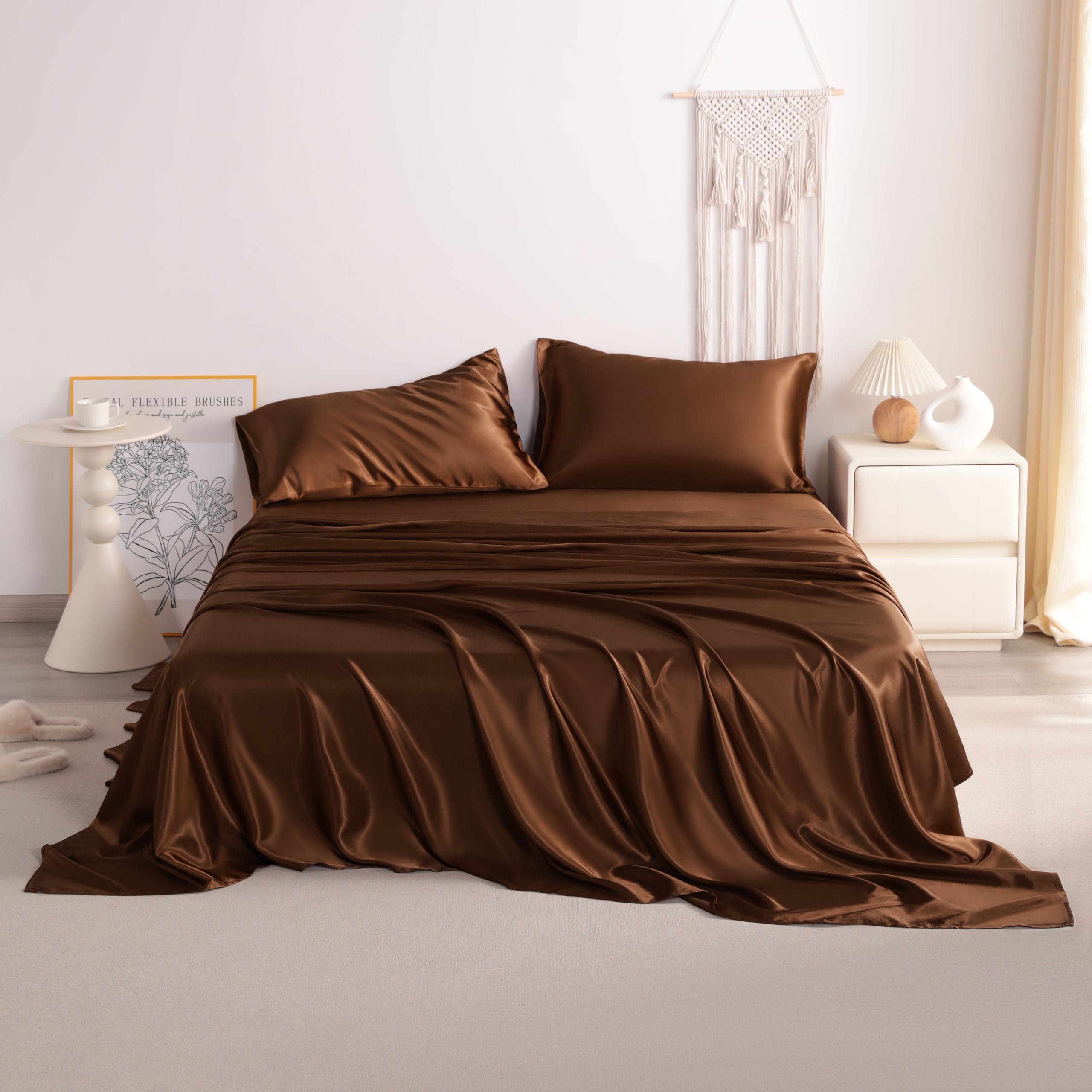 4 Pieces Luxury and Silky Smooth Satin Bed Sheet Set