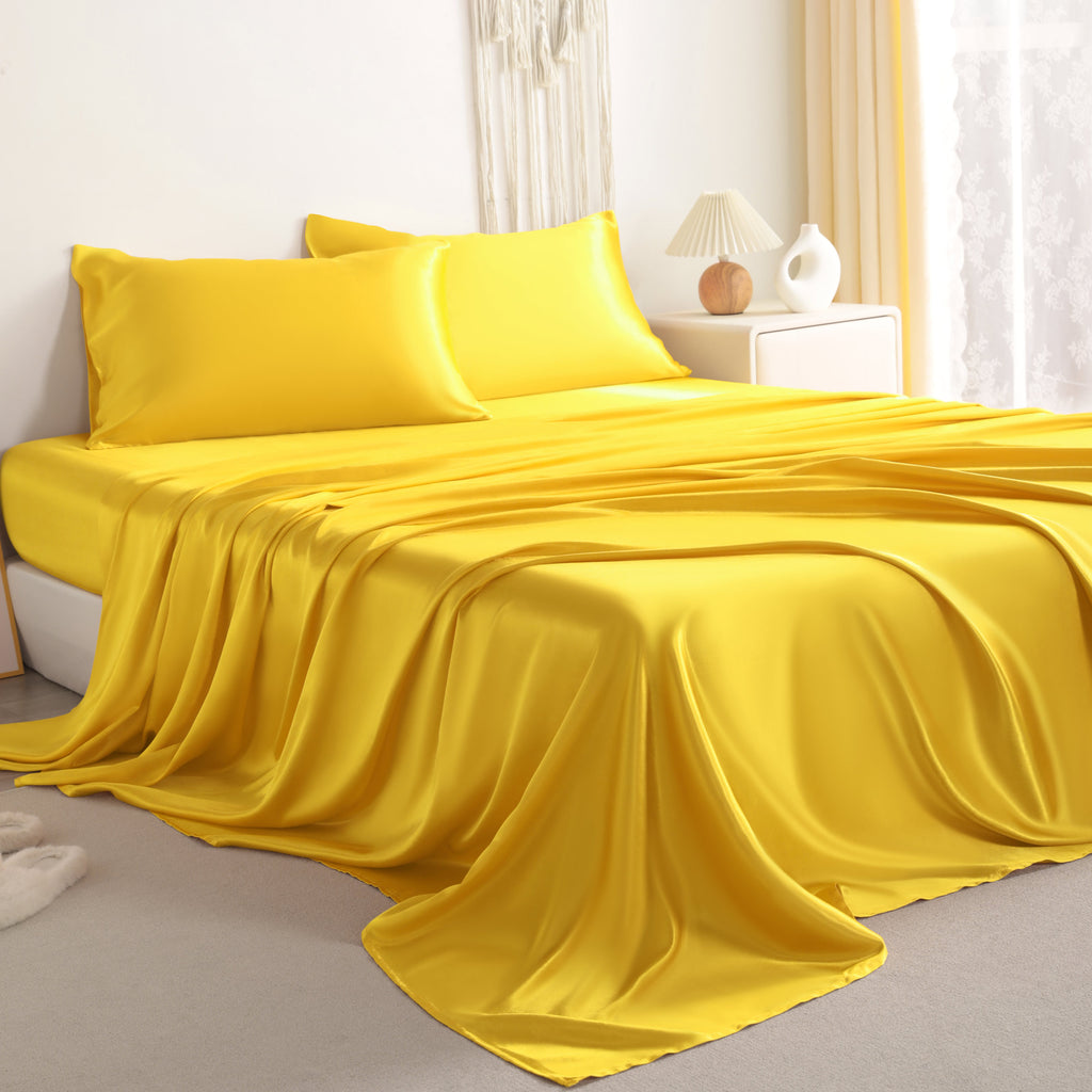 4 Pieces Luxury and Silky Smooth Satin Bed Sheet Set