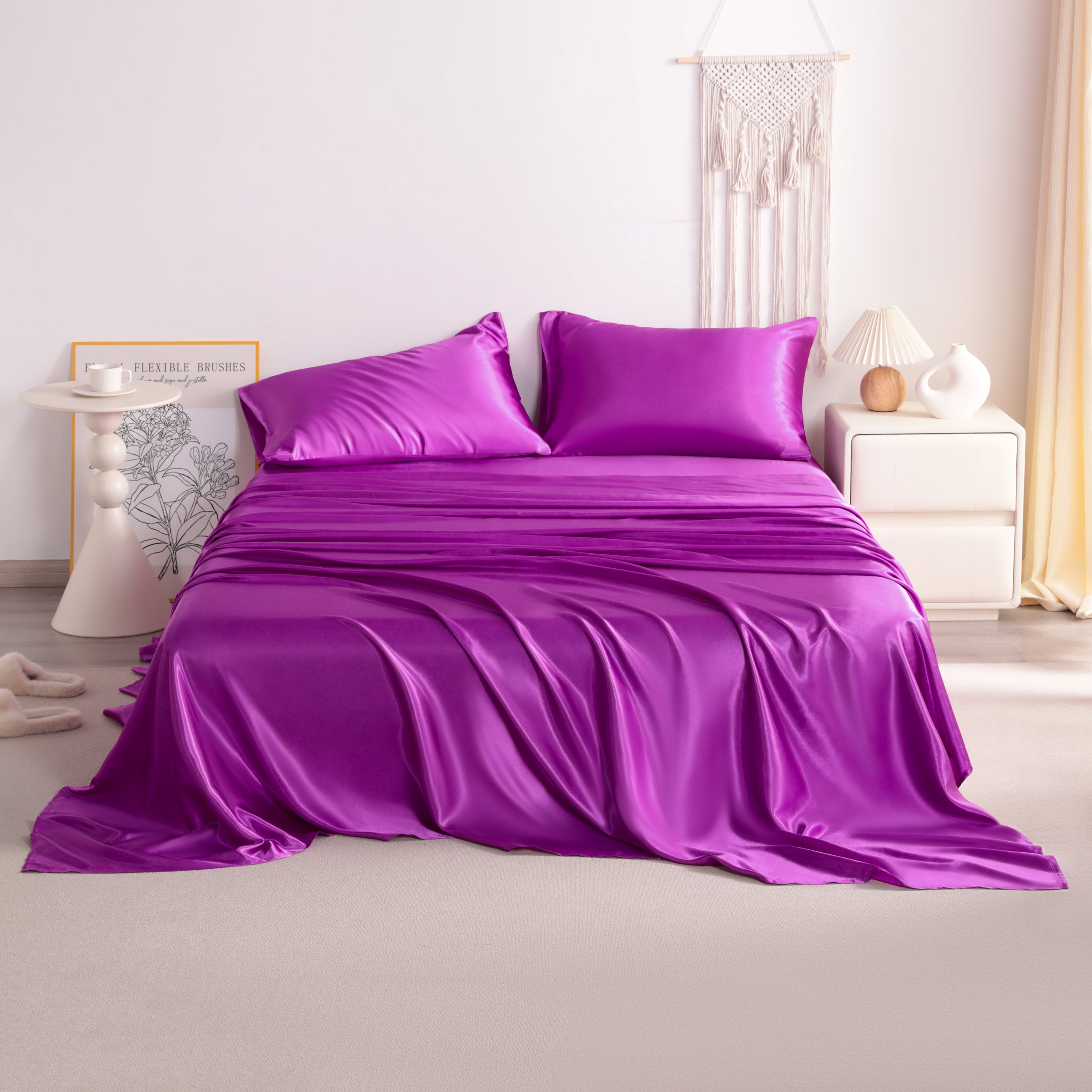 4 Pieces Luxury and Silky Smooth Satin Bed Sheet Set