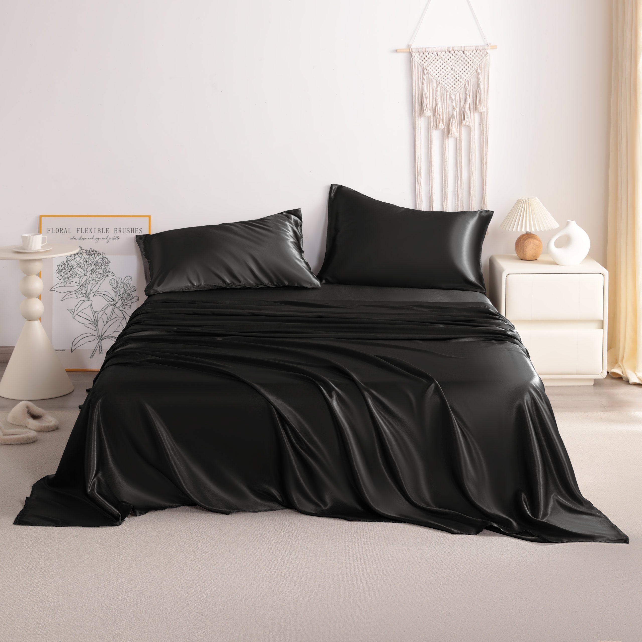 4 Pieces Luxury and Silky Smooth Satin Bed Sheet Set