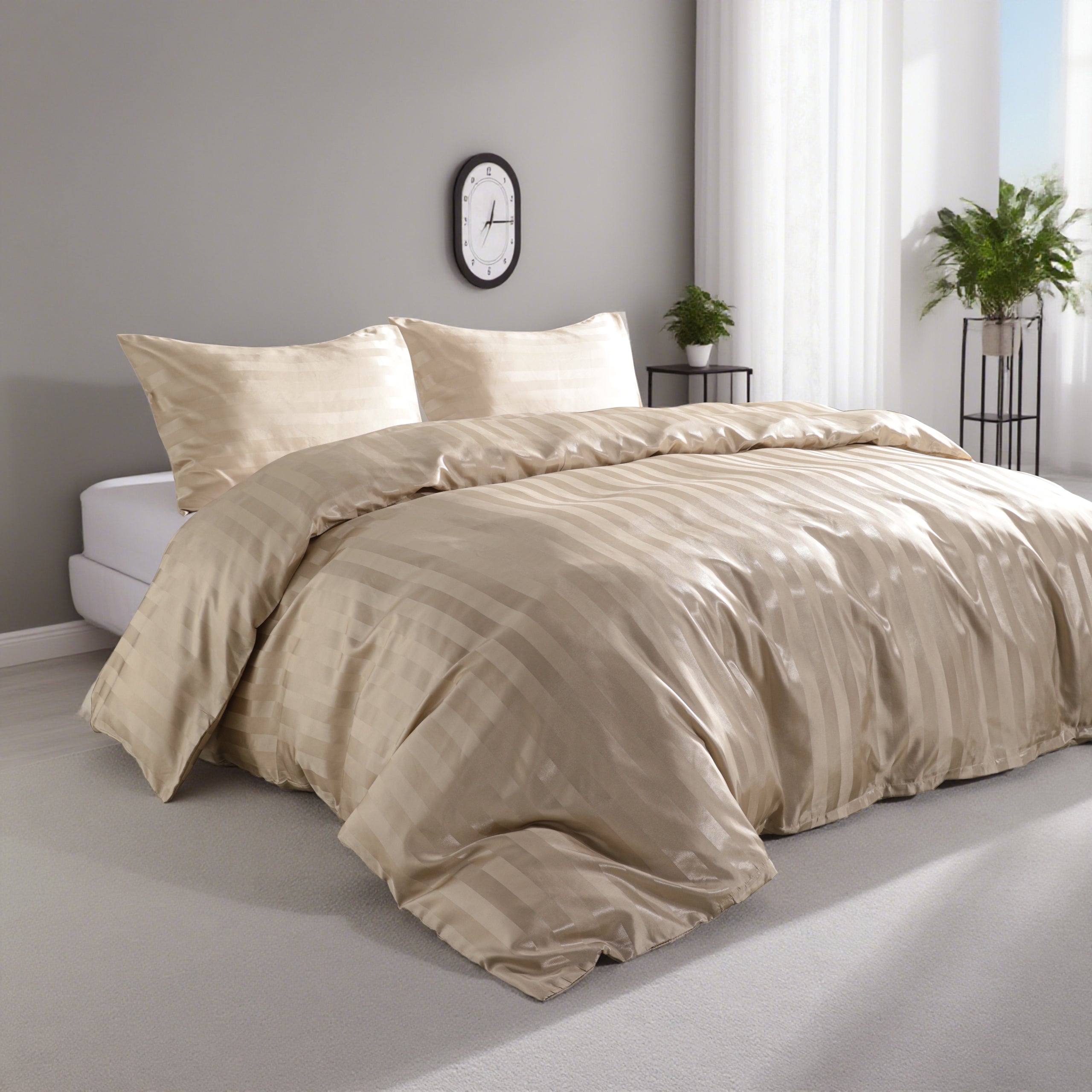 3 Pieces Luxurious Stripe Satin Duvet Cover Set