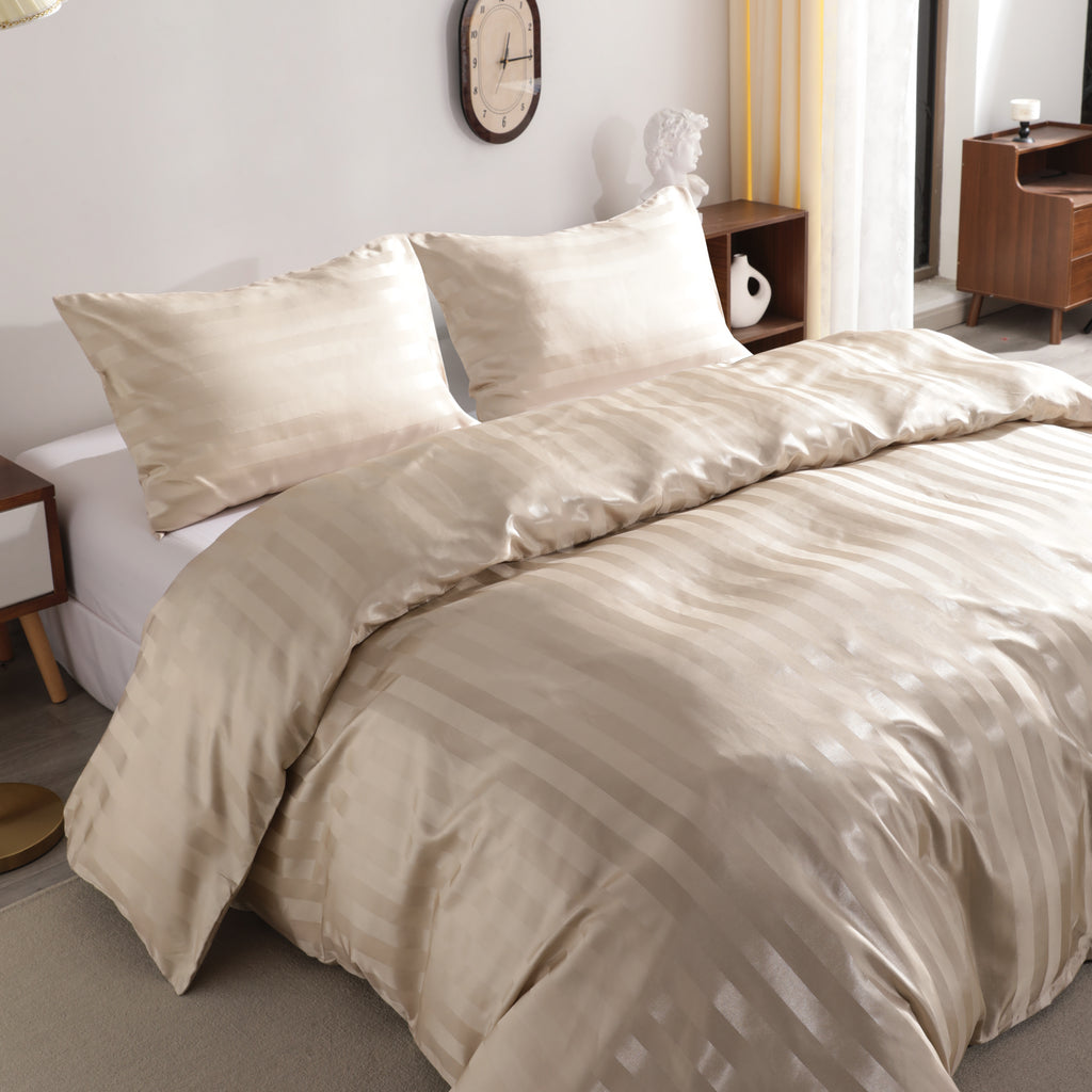 3 Pieces Luxurious Stripe Satin Duvet Cover Set