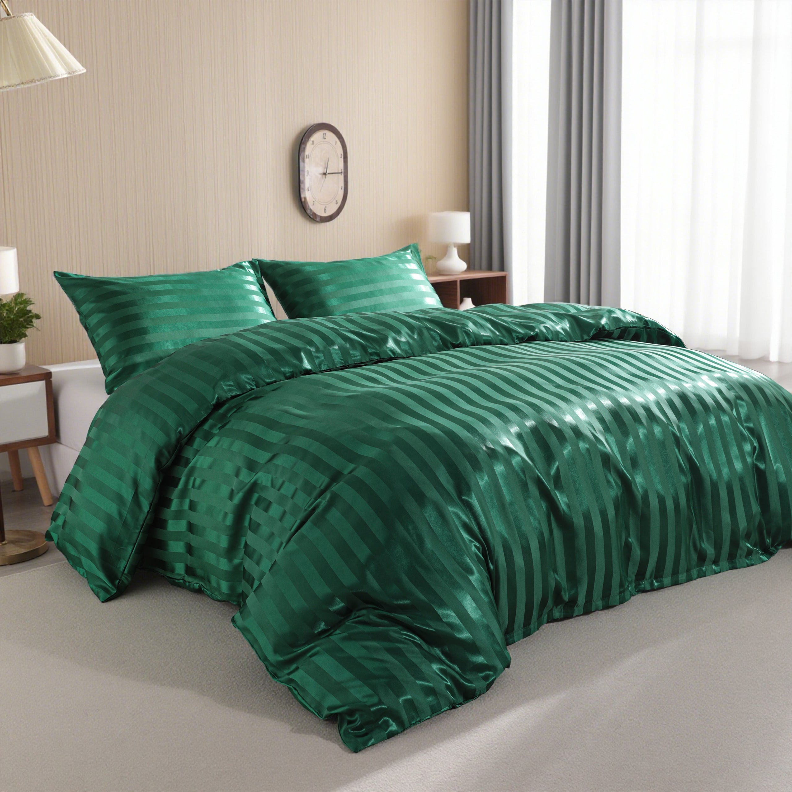 3 Pieces Luxurious Stripe Satin Duvet Cover Set