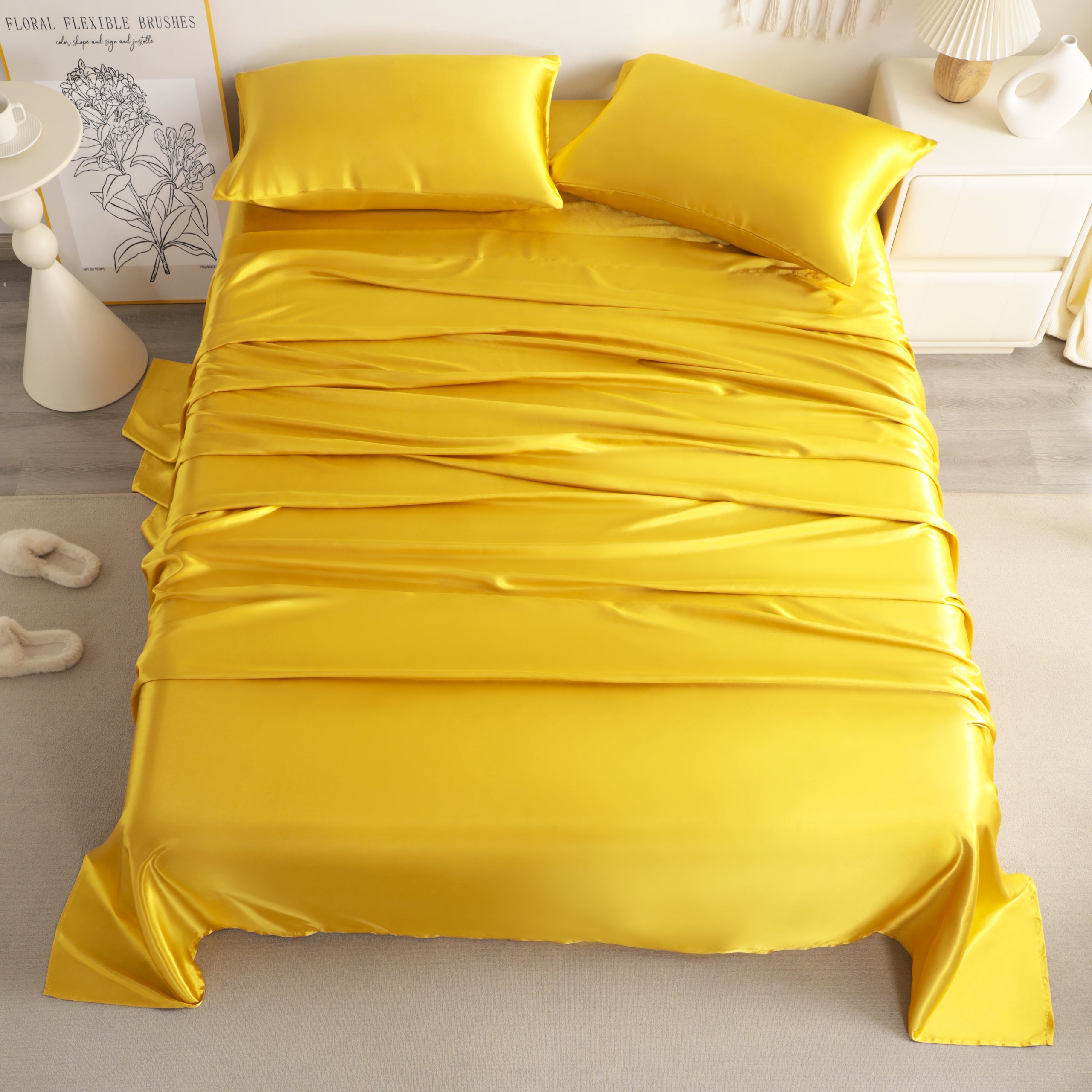 4 Pieces Luxury and Silky Smooth Satin Bed Sheet Set